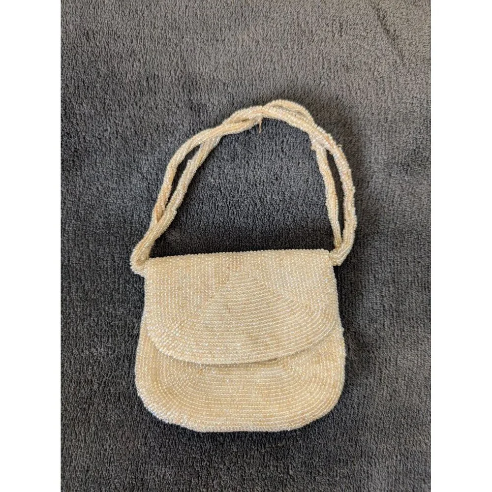 Vintage Midcentury Richere Bag by Walborg Japan Mini‎ Cream Beaded Handbag
